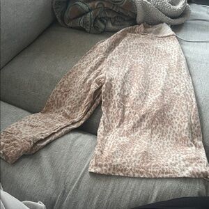 Time and Tru Beige and Cream Leopard Print Crew Neck Sweater